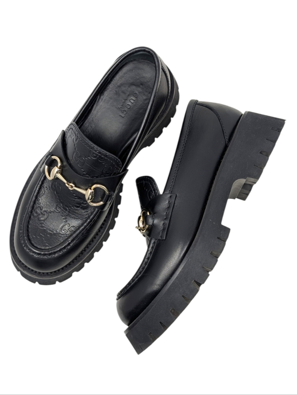 Gucci Horsebit Guccissima Monogram Chunky Lug Sole Loafer Black Leather 38 | 7.5
